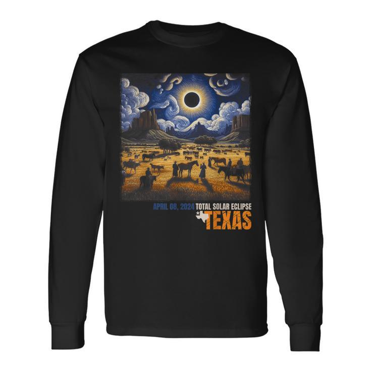 Texas Total Solar Eclipse Retro April 8 2024 Astronomy Long Sleeve T-Shirt