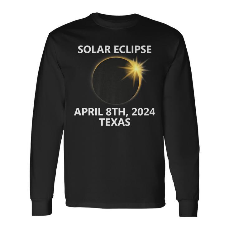 Texas Tx April Solar Eclipse 2024 Arlington Dallas Tyler Long Sleeve T-Shirt