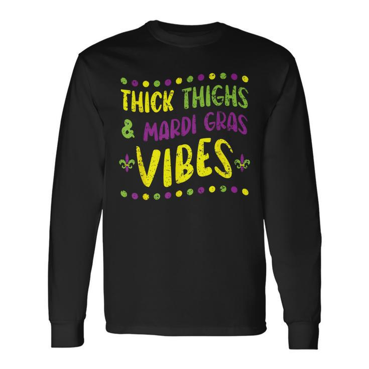 Thick Thighs And Mardi Gras Vibes New Orleans Louisiana Long Sleeve T-Shirt