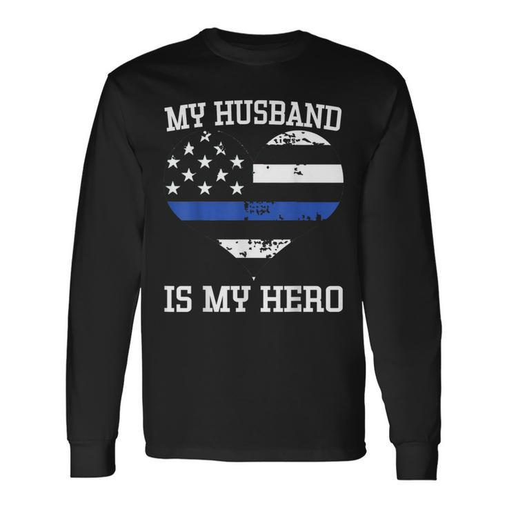 Thin Blue Line Heart Flag Police Officer Support Long Sleeve T-Shirt