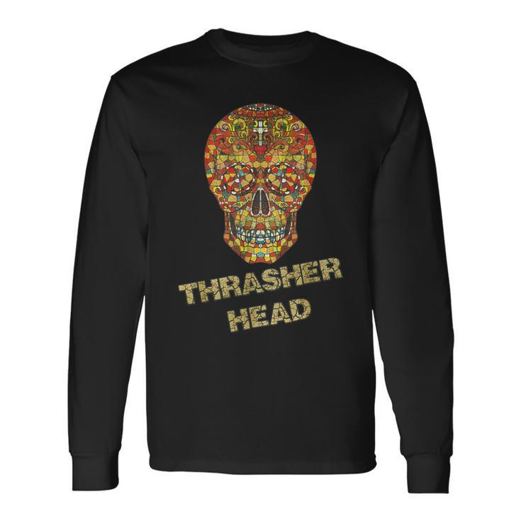 Thrasher Head Sugar Skull Distressed Vintage Skater Long Sleeve T-Shirt