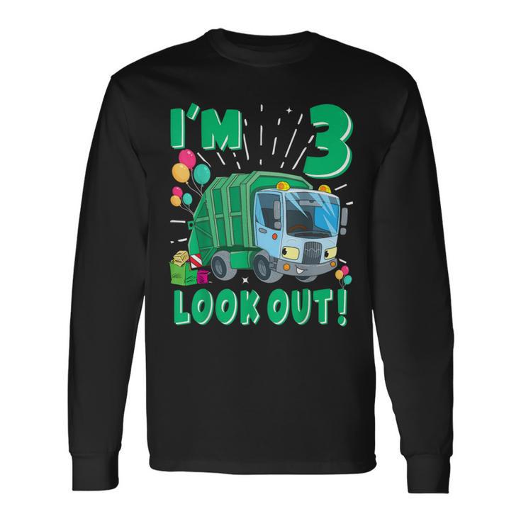 Three 3Rd Birthday Garbage Truck Trash Boy 3 Years Old Long Sleeve T-Shirt Gifts ideas