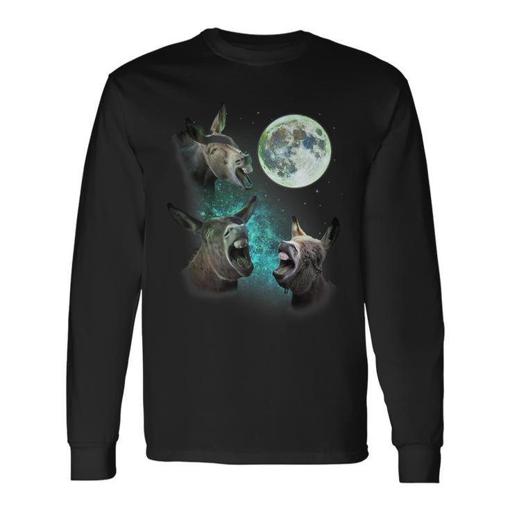 Three Donkeys Howl At Moon 3 Wolfs Wolves Parody Long Sleeve T-Shirt