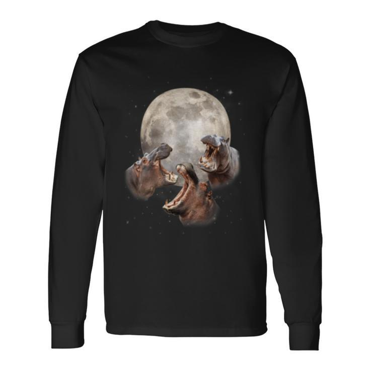 Three Hippo Howling At Moon Hippo Lovers Costume Long Sleeve T-Shirt