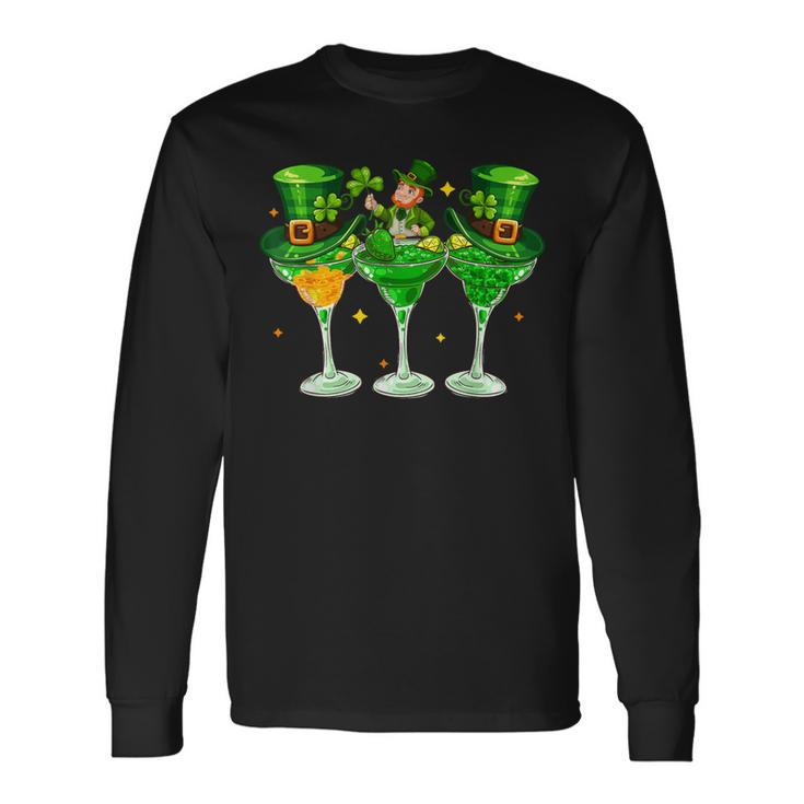 Three Patrick's Day Cocktail Glasses Costume Drinker Drunker Long Sleeve T-Shirt