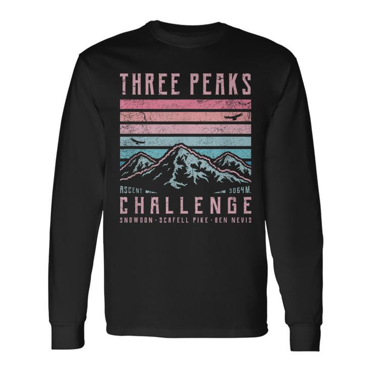 Three Peaks Challenge Retro National 3 Peak Vintage Mountain Long Sleeve T-Shirt