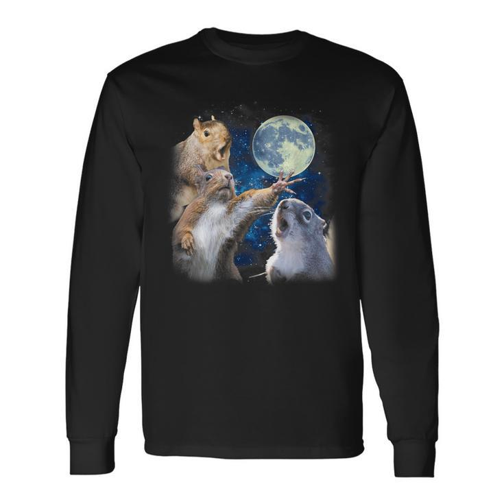 Three Squirrels Howling At The Moon Lover Animal Squirrel Long Sleeve T-Shirt
