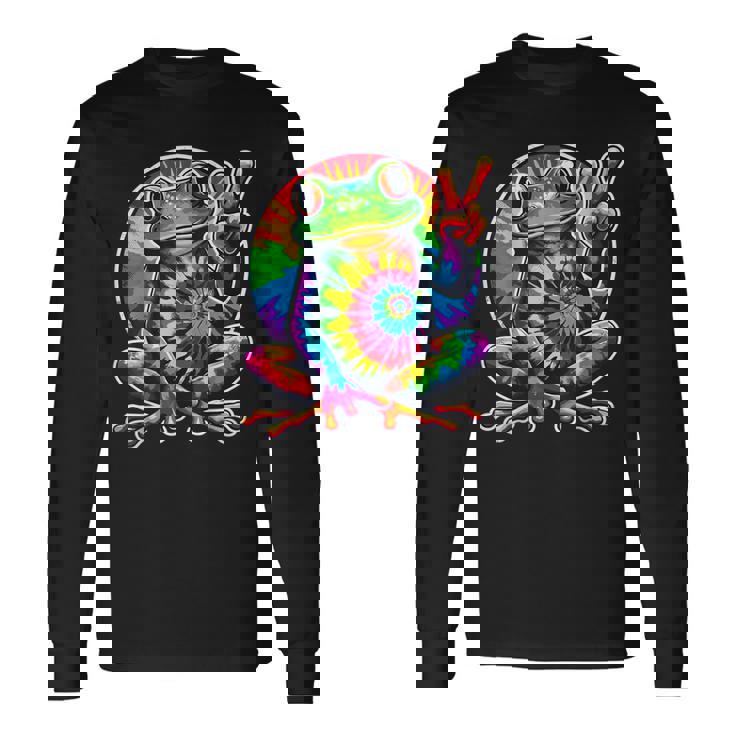 Tie-Dye Frog Animal Peace Sign Hippie Long Sleeve T-Shirt