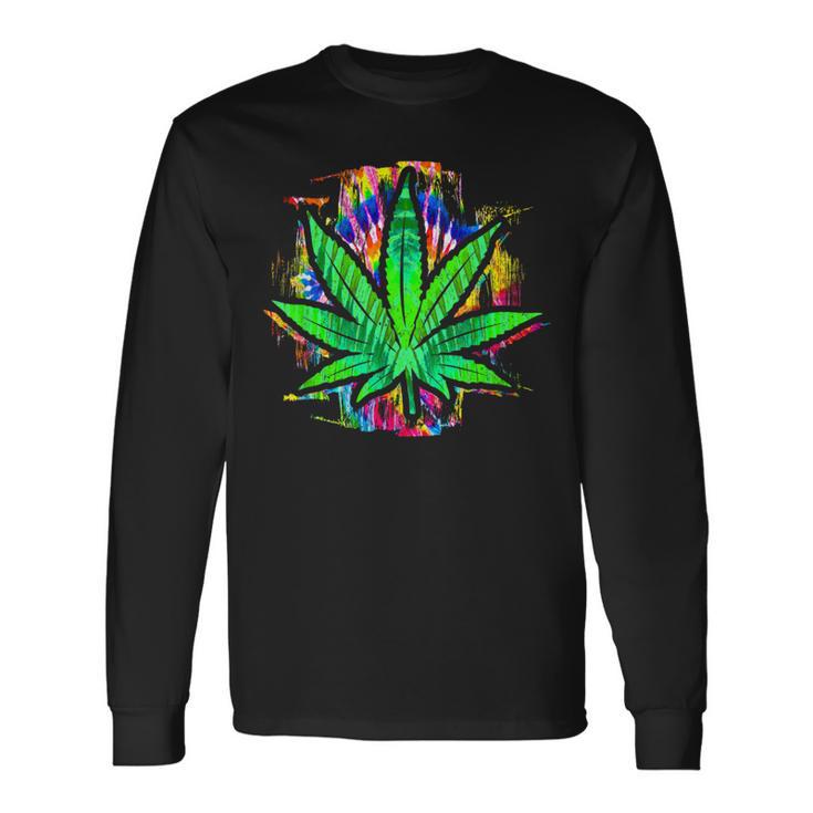 Tie Dye Pot Leaf Pothead Smoking Weed Hippie Stoner Long Sleeve T-Shirt