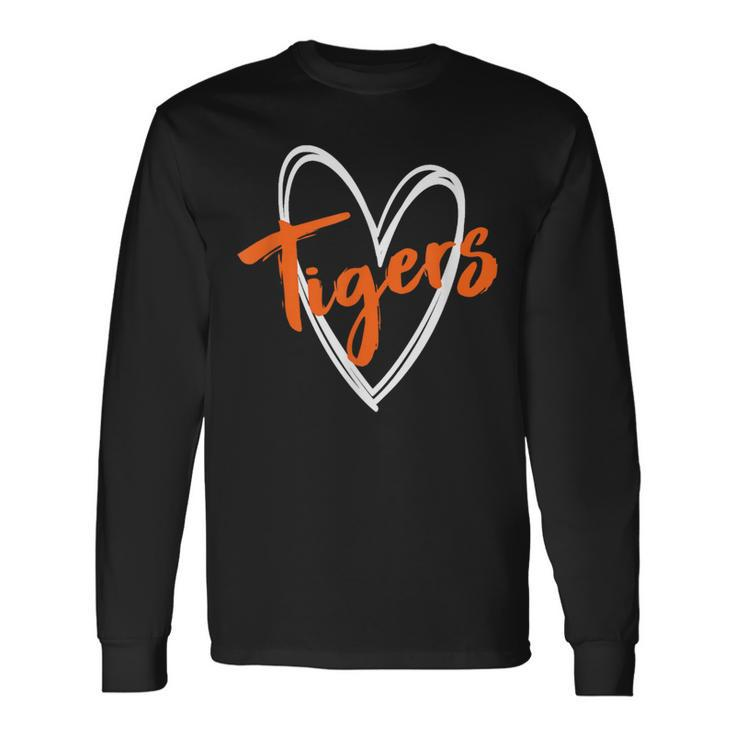 Tigers School Sports Fan Team Spirit Cute Heart Tigers Long Sleeve T-Shirt