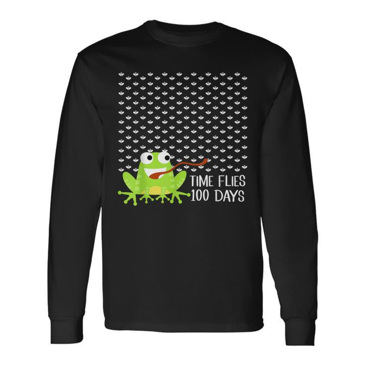 Time Flies 100 Days Frog Fly 100Th Day Of School Long Sleeve T-Shirt