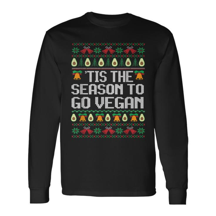 Tis Season To Go Vegan Christmas Ugly Xmas Vintage Long Sleeve T-Shirt