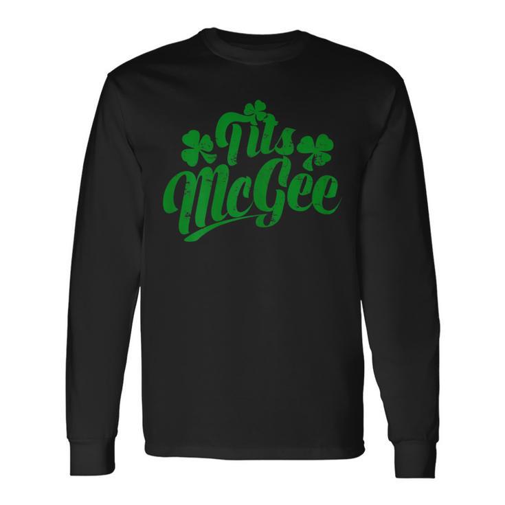 Tits Mcgee Vintage St Patrick's Day Shamrocks Retro Long Sleeve T-Shirt