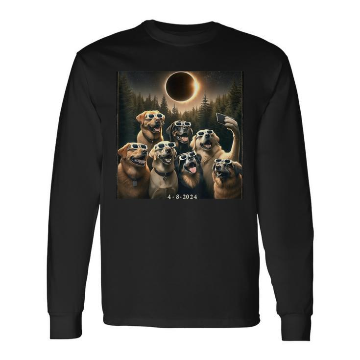 Total Eclipse April 8 2024 Dog Glasses Selfie Long Sleeve T-Shirt