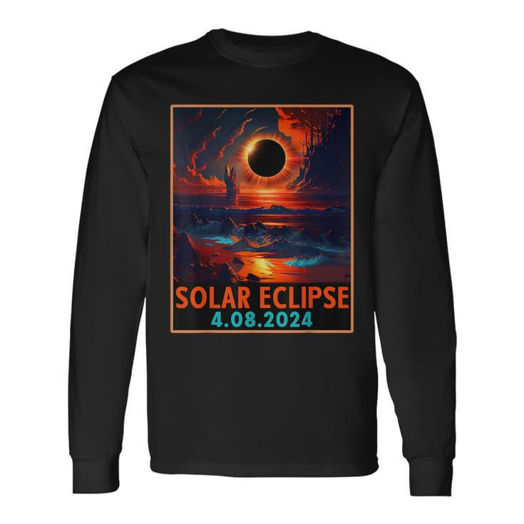 Total Solar Eclipse 04082024 Space Retro Vintage Long Sleeve T-Shirt