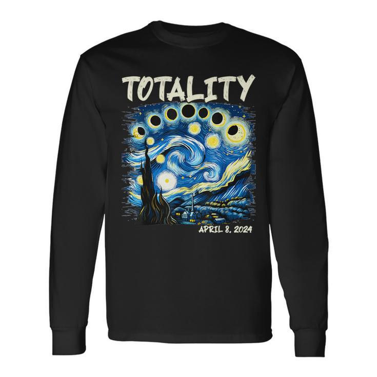 Total Solar Eclipse 2024 40824 Starry Night Painting Long Sleeve T-Shirt