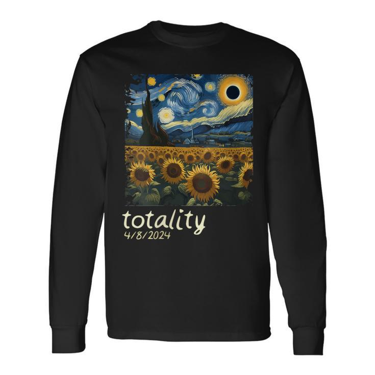 Total Solar Eclipse 2024 40824 Starry Night Painting Women Long Sleeve T-Shirt