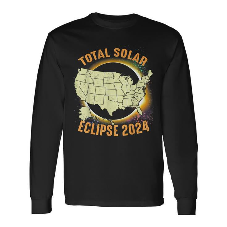 Total Solar Eclipse 2024 American Us Map Colorful Long Sleeve T-Shirt