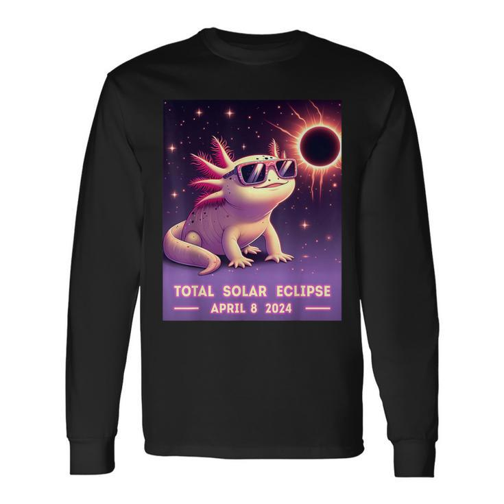 Total Solar Eclipse 2024 April 8 Axolotl In Glasses Long Sleeve T-Shirt
