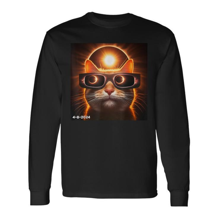 Total Solar Eclipse 2024 April 8 Cat America Totality Spring Long Sleeve T-Shirt