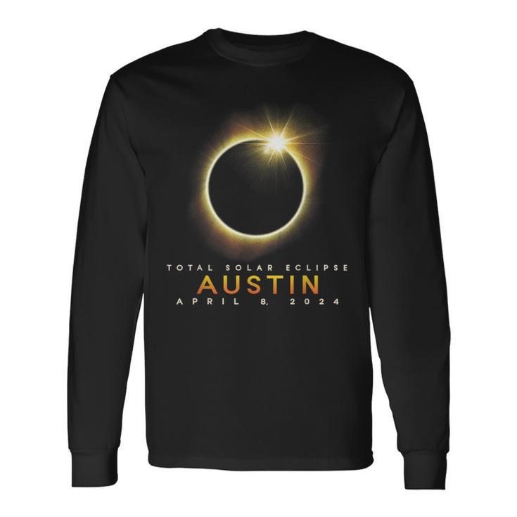 Total Solar Eclipse 2024 Austin April 8 2024 Moon Cover Long Sleeve T-Shirt