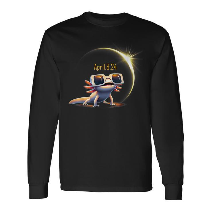 Total Solar Eclipse 2024 Axolotl In Astronomy Glasses Long Sleeve T-Shirt