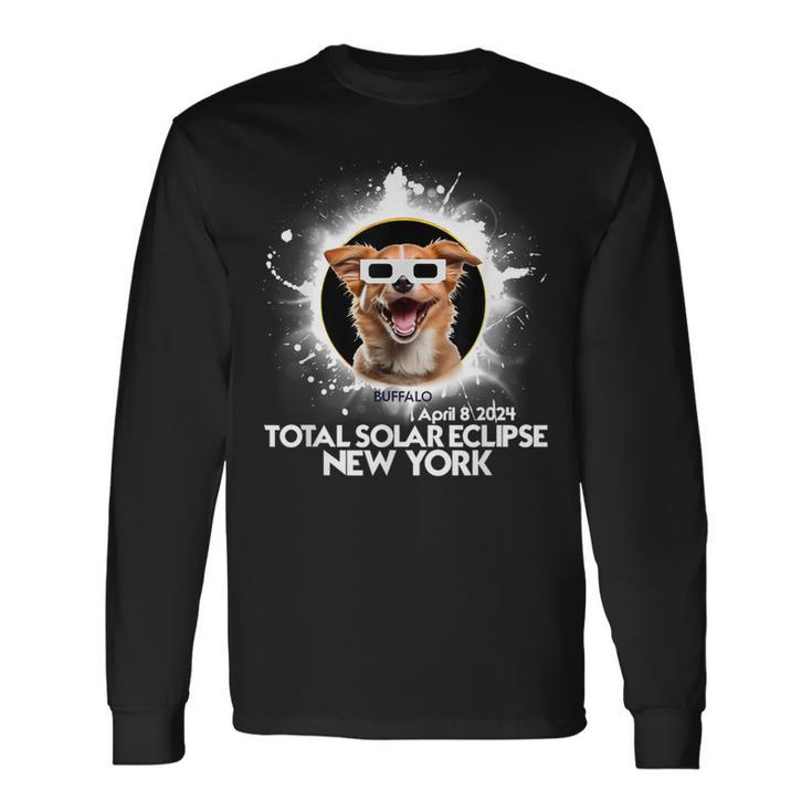 Total Solar Eclipse 2024 Buffalo New York Solar Eclipse Dog Long Sleeve T-Shirt Gifts ideas