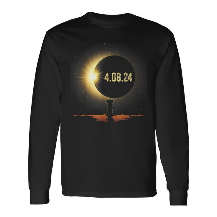 Total Solar Eclipse 2024 Dog Dachshund Dog Lover Long Sleeve T-Shirt