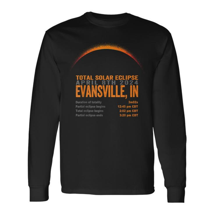 Total Solar Eclipse 2024 Evansville Indiana Path Of Totality Long Sleeve T-Shirt