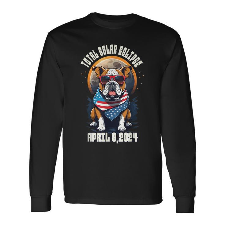 Total Solar Eclipse 2024 Frenchie Bulldog Dad Usa Flag Long Sleeve T-Shirt Gifts ideas
