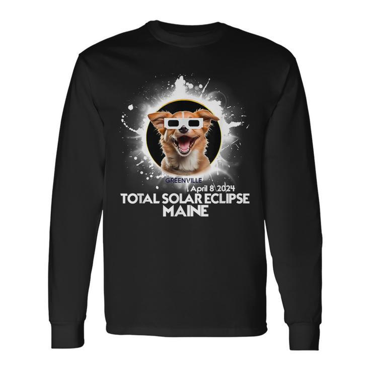 Total Solar Eclipse 2024 Greenville Maine Eclipse Dog Long Sleeve T-Shirt