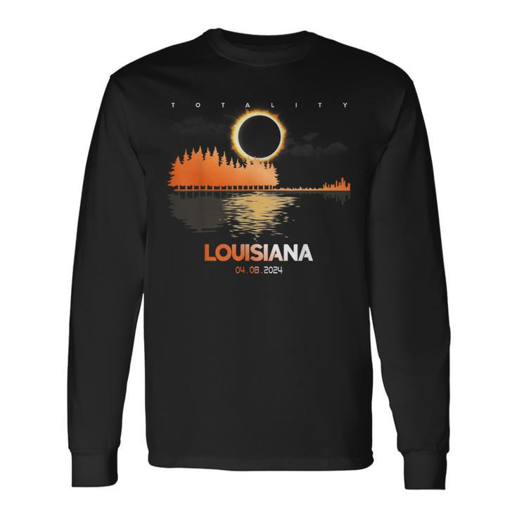 Total Solar Eclipse 2024 Louisiana Guitar Lovers Long Sleeve T-Shirt