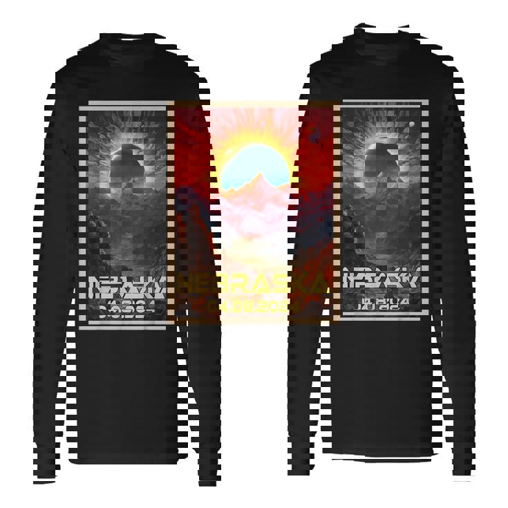 Total Solar Eclipse 2024 Nebraska Vintage Long Sleeve T-Shirt Gifts ideas