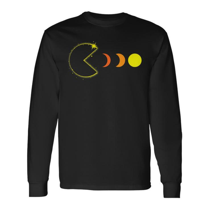 Total Solar Eclipse 2024 Party Gamer Phases Totality Long Sleeve T-Shirt