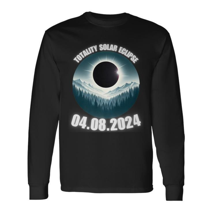 Total Solar Eclipse 2024 Path Of American Mountains View Ar Long Sleeve T-Shirt Gifts ideas