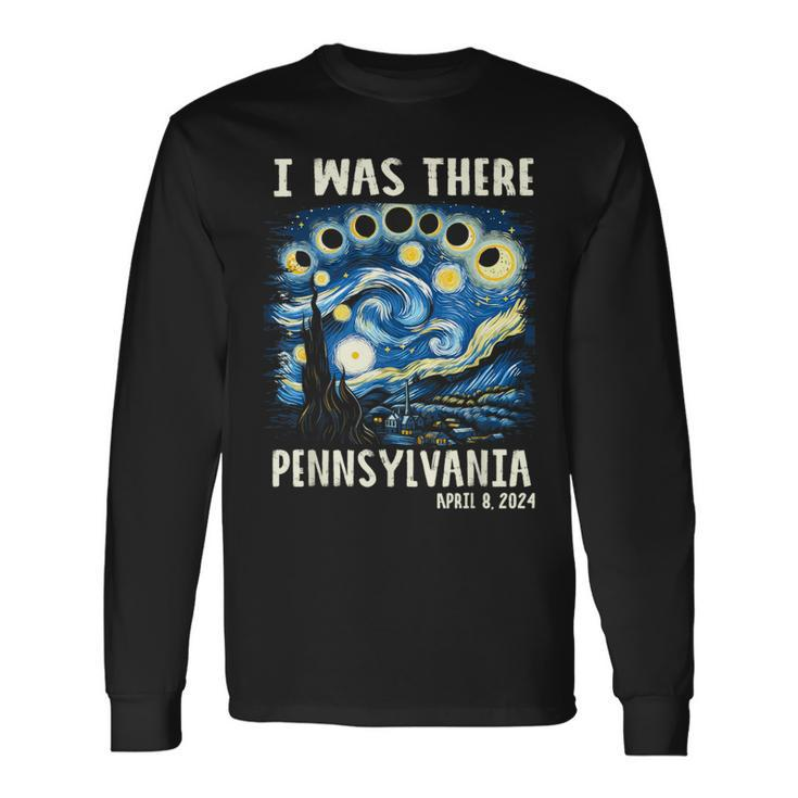 Total Solar Eclipse 2024 Pennsylvania Starry Night Painting Long Sleeve T-Shirt