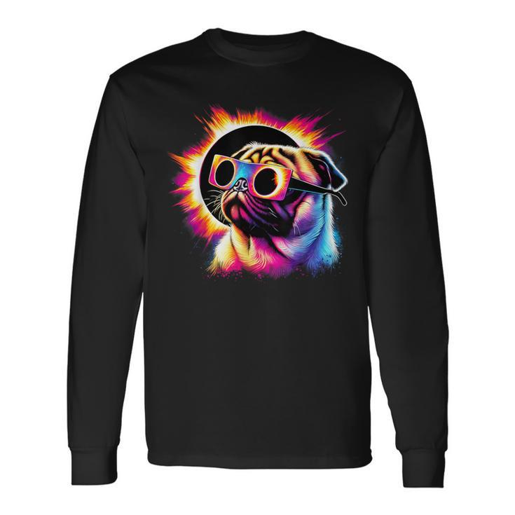 Total Solar Eclipse 2024 Pug Dog With Solar Eclipse Glasses Long Sleeve T-Shirt Gifts ideas