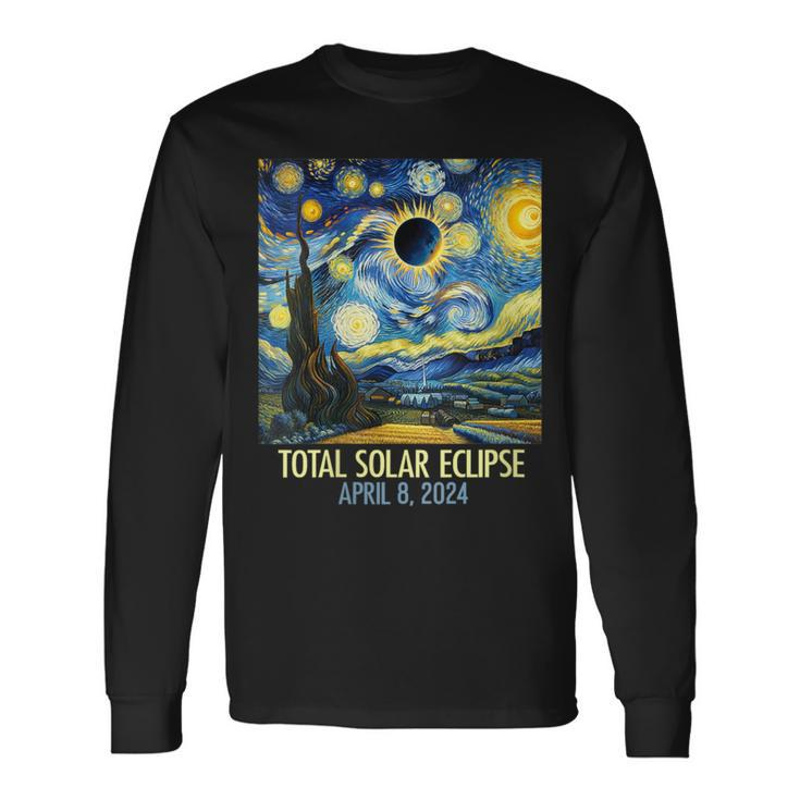 Total Solar Eclipse 2024 Starry Night Totality Van Gogh Long Sleeve T-Shirt