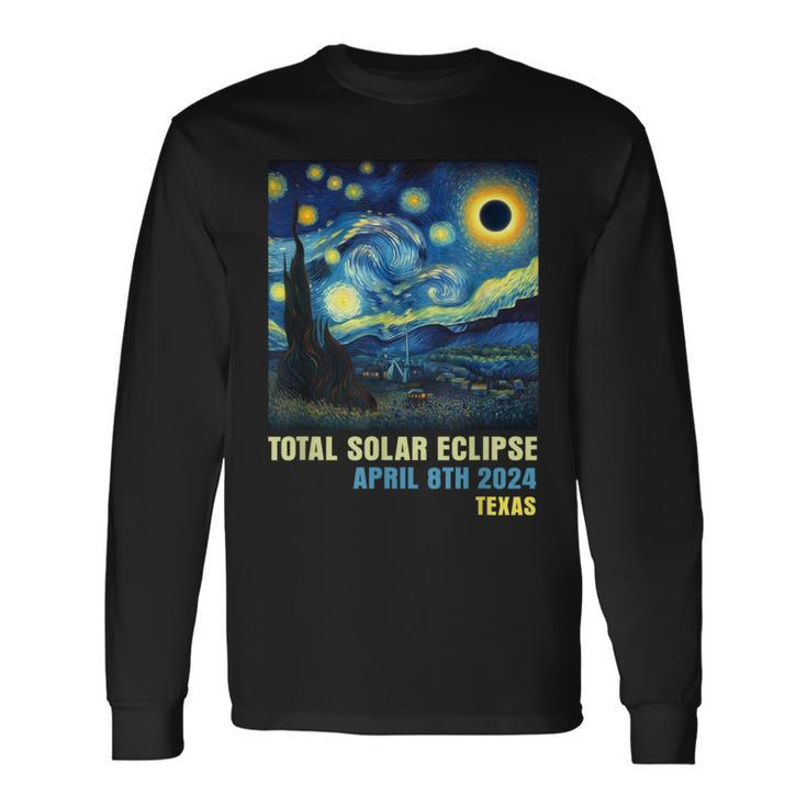 Total Solar Eclipse 2024 Texas State Starry Night Painting Long Sleeve T-Shirt