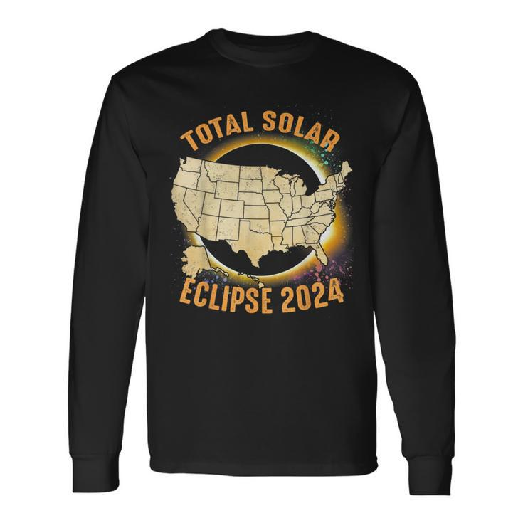 Total Solar Eclipse 2024 Totality Us Map Colorful Long Sleeve T-Shirt Gifts ideas