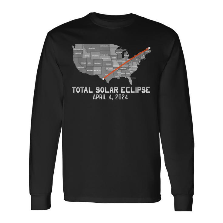 Total Solar Eclipse 4 8 2024 American Map Path Of Totality Long Sleeve T-Shirt