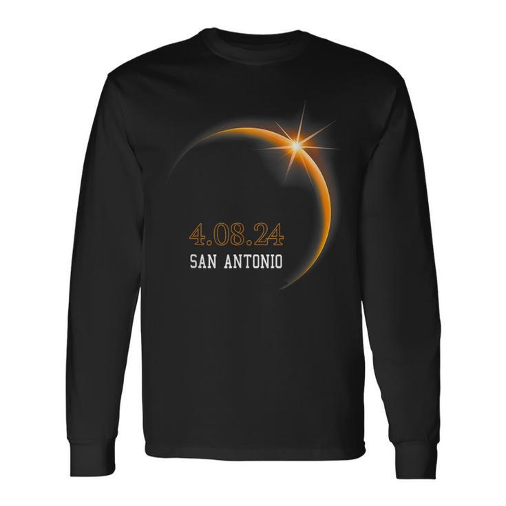 Total Solar Eclipse 4082024 San Antonio Texas Long Sleeve T-Shirt