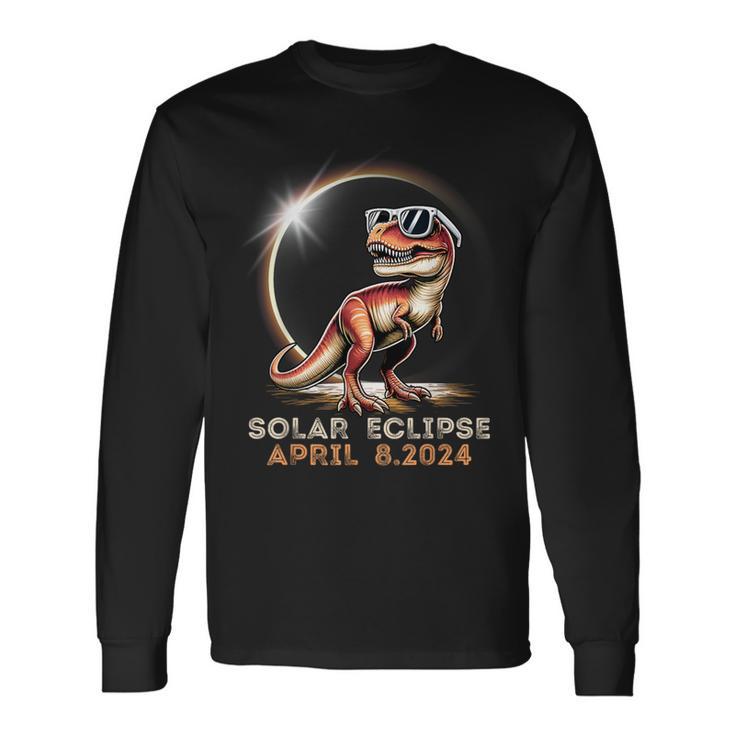 Total Solar Eclipse 40824 Dinosaur Solar Eclipse 2024 Long Sleeve T-Shirt