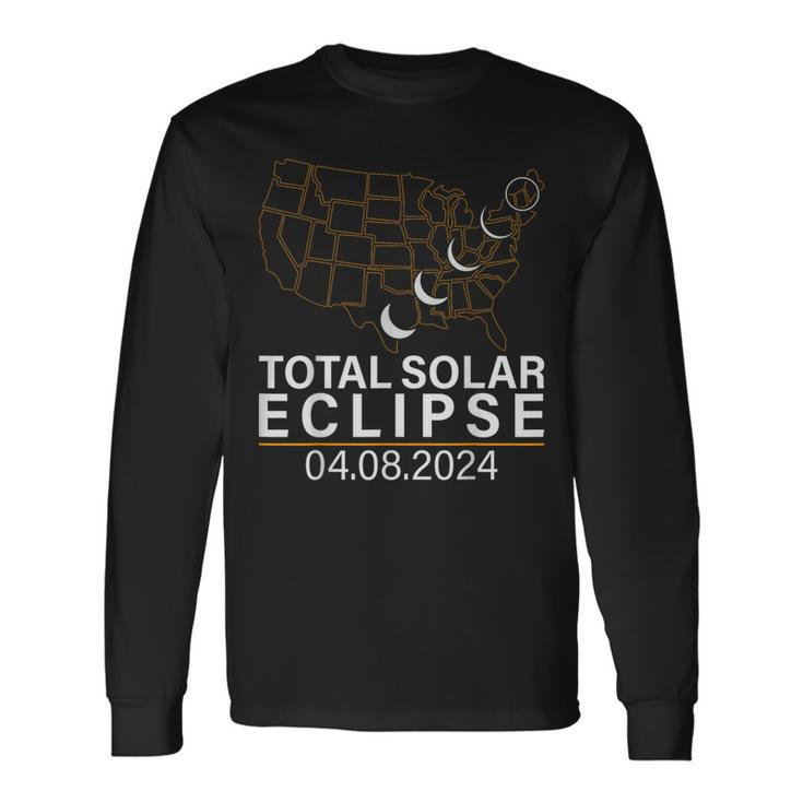 Total Solar Eclipse April 8 2024 America Usa Map Totality Long Sleeve T-Shirt