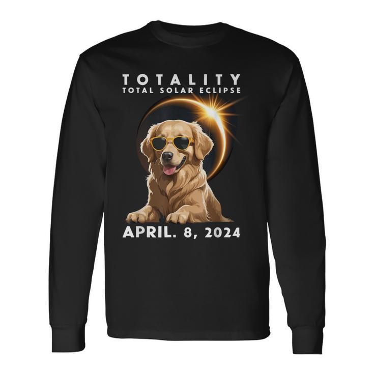 Total Solar Eclipse April 8 2024 Dog Golden Retriever Lover Long Sleeve T-Shirt
