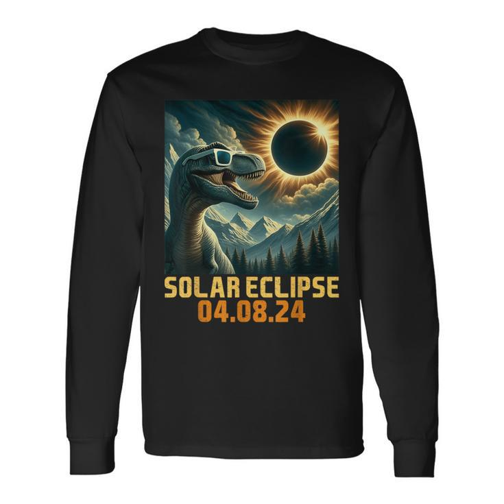 Total Solar Eclipse April 8 2024 T Rex Dinosaur Boys Toddler Long Sleeve T-Shirt