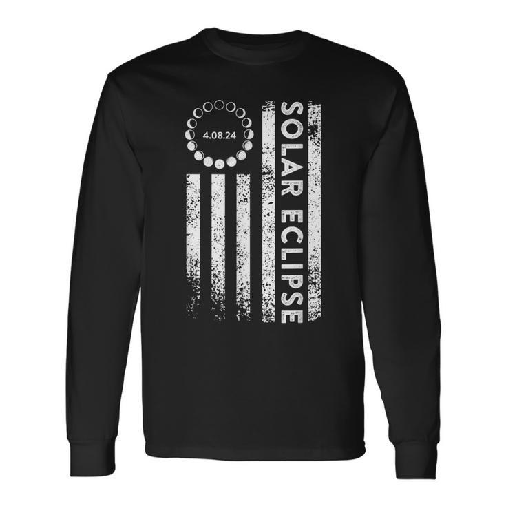Total Solar Eclipse April 8 2024 Totality Path Usa Flag Long Sleeve T-Shirt