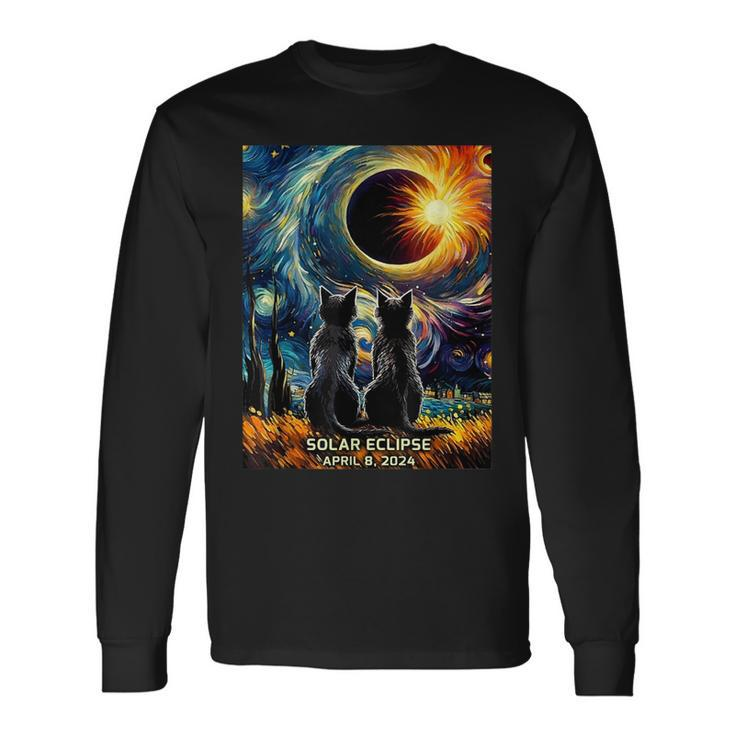Total Solar Eclipse April 8 2024 Van Gogh Cat Lovers Long Sleeve T-Shirt Gifts ideas