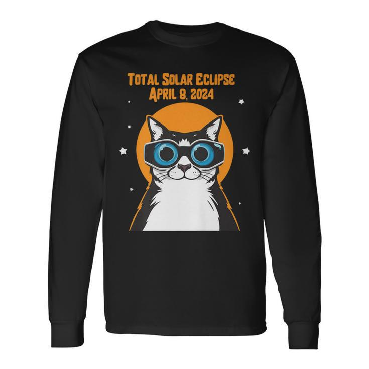 Total Solar Eclipse April 8Th 2024 Cat Wearing Eclipse Glass Long Sleeve T-Shirt