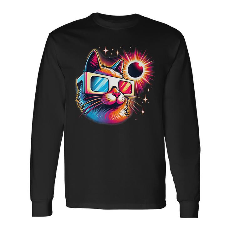 Total Solar Eclipse Cat Colorful Long Sleeve T-Shirt